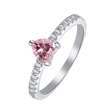 Heart Shape Pink and Round White Cubic Zirconia Accents Sterling Silver Ring