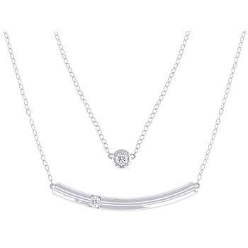 Moissanite Layered Bar And Solitaire Necklace In Platinum-Enhanced
Sterling Silver