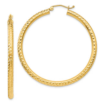 14k Yellow Gold Diamond-Cut 1 3/4" Round Hoop Earrings