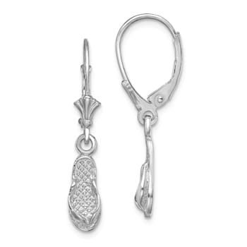 Rhodium Over 14k White Gold Textured Flip Flop Dangle Earrings