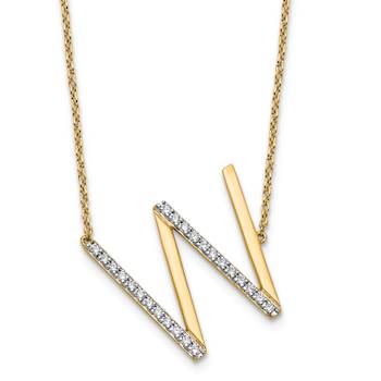 14k Yellow Gold and Rhodium Over 14k Yellow Gold Sideways Diamond
Initial W Pendant 18 Inch Necklace