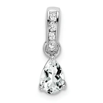 Rhodium Over 10k White Gold 0.5 cttw Pear White Topaz and Accent Diamond Pendant
