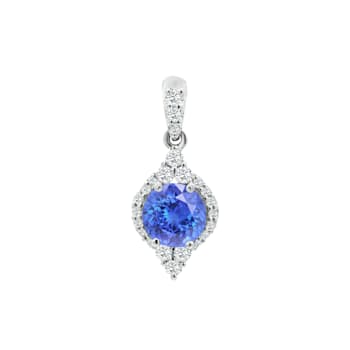 14K White Gold Round Tanzanite and Diamond Pendant 0.85ctw