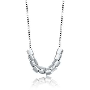 Cylindrical Bead Statement Necklace In Rhodium Over Brass