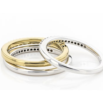 White Diamond Rhodium And 14kt Yellow Gold Over Sterling Silver Set Of 3
Stackable Rings .25ctw