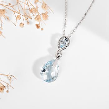 Sky Blue Topaz Checkerboard Pear Shaped Rhodium Over Sterling Silver
Teardrop Necklace