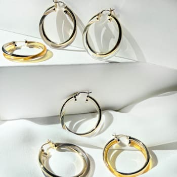 14K Yellow Gold Over Sterling Silver Acrylic Crossover Hoop Earrings in Blackberry