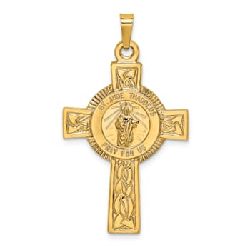 14K Yellow Gold Cross with St. Jude Medal Pendant
