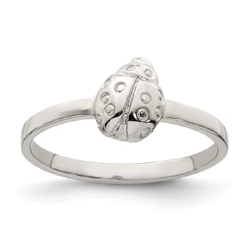 Rhodium Over Sterling Silver Polished Ladybug Children's Ring