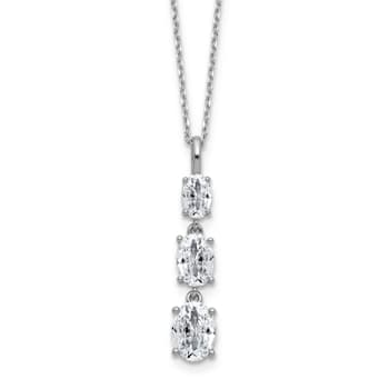 Rhodium Over Sterling Silver Polished Graduated Oval Cubic Zirconia Necklace