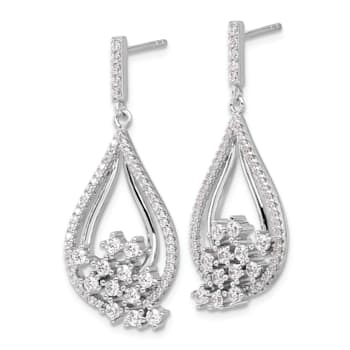Rhodium Over Sterling Silver Cubic Zirconia Fancy Dangle Earrings