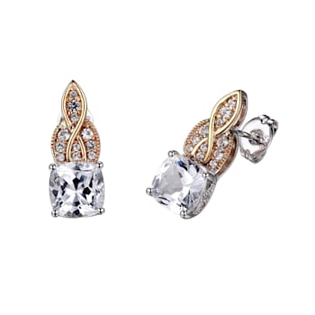 White Lab Created Sapphire Two-Tone Sterling Silver And 10k Yellow Gold Earrings