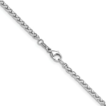 Rhodium Over Sterling Silver 3.0mm Wheat 20 Inch Chain