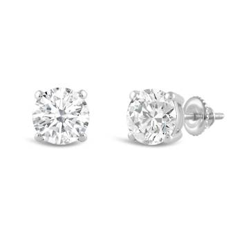 White Cubic Zirconia 14k White Gold Studs With Velvet Gift Box 2ctw