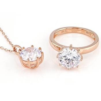 Solitaire CZ Pendant And Ring Set In 18K Rose Gold Over Sterling Silver