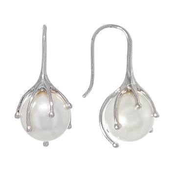 Large South Sea Simulant Pearl Drop Earrings In Sterling Silver