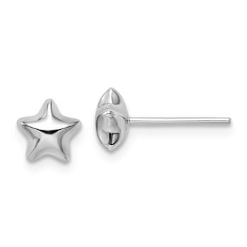 Rhodium Over 14K White Gold Polished Small Puffed Star Stud Earrings