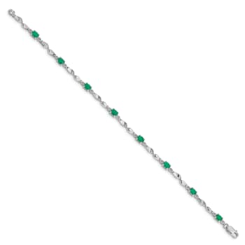 Rhodium Over 14k White Gold Diamond and Emerald Bracelet