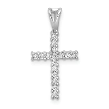 Rhodium Over 14K White Gold 1/6ct. Diamond Latin Cross Pendant