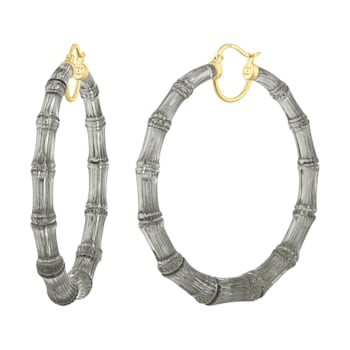 14K Yellow Gold Over Sterling Silver XL Bamboo Acrylic Hoops in Blackberry