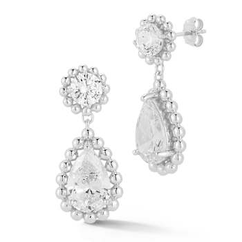 Rachel Zoe CZ Bold Dangle Earrings in Rhodium Over Sterling Silver