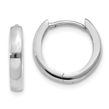 Rhodium Over 14k White Gold 3/8" Round Hinged Hoop Earrings