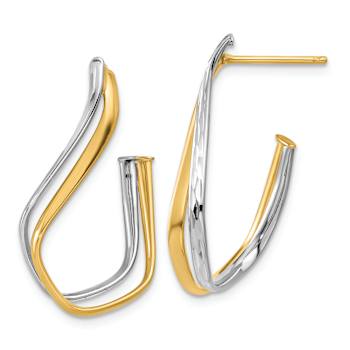 14k Yellow Gold and 14k White Gold Polished and Diamond-Cut 1 1/8"
Twisted J-Hoop Earrings