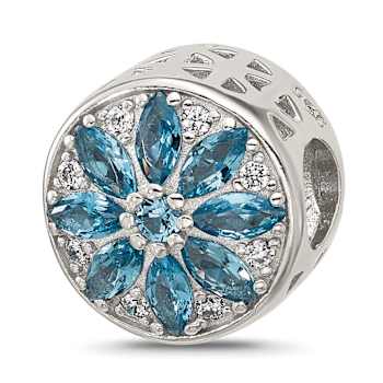 Sterling Silver Blue Spinel and Cubic Zirconia Snowflake Bead