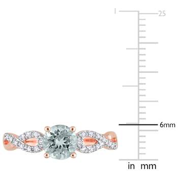 Aquamarine and Diamond 10K Rose Gold Ring 0.78ctw