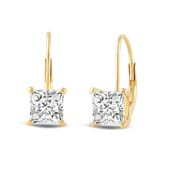 White Cubic Zirconia 14k Yellow Gold Earrings With Velvet Gift Box 1.00ctw