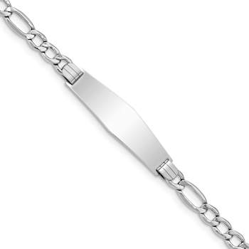 Rhodium Over 14k White Gold Polished Soft Diamond Shape Figaro ID Bracelet