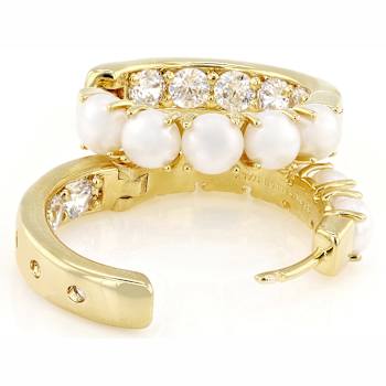Freshwater Pearl And CZ Hoop Earrings In 18K Gold Over Bronze