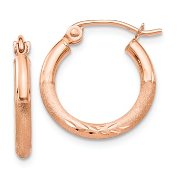 14k Rose Gold Satin and Diamond-Cut 9/16" Hoop Earrings