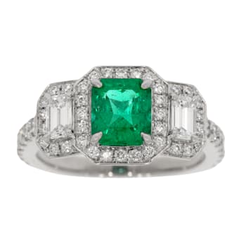 Rectangular Brilliant Cut Green Emerald and White Diamond Platinum Ring.
2.20 CTW