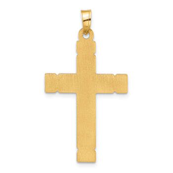 14k Yellow Gold Polished and Grooved Diamond Cross Pendant