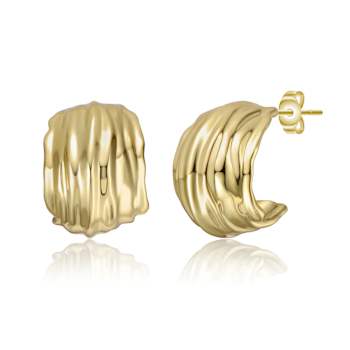 Basket Weave C-Hoop Earrings In 14K Gold Over Brass