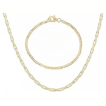 Cardano Chain And Bracelet Set In 18K Gold Over Bronze