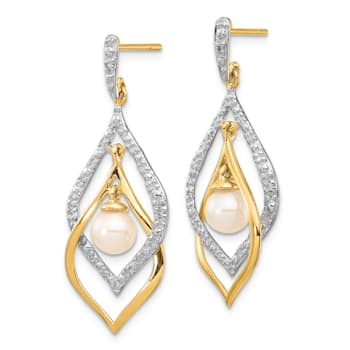 14K Yellow Gold 5-6mm White Round Freshwater Cultured Pearl 0.02ct
Diamond Dangle Earrings