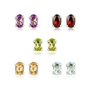 Multi-Color Multi-Gemstone 18k Yellow Gold Over Sterling Silver Earring Set