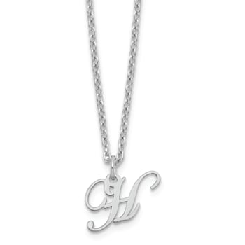 Rhodium Over Sterling Silver Letter H  Initial Necklace