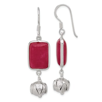 Sterling Silver Red Jadeite Dangle Shepherd Hook Earrings