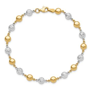14k Yellow Gold and 14k White Gold Polished Diamond-Cut Puffed Circles Bracelet