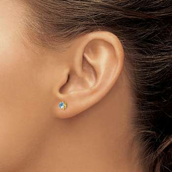 14k Yellow Gold 4mm Cubic Zirconia March Birthstone Stud Earrings