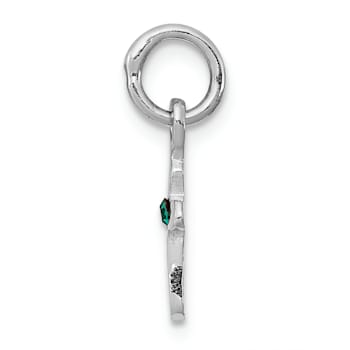 Rhodium Over Sterling Silver Child's May Green Preciosca Crystal Cross Pendant