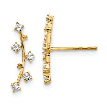 14k Yellow Gold Polished Bar Cubic Zirconia Stud Earrings