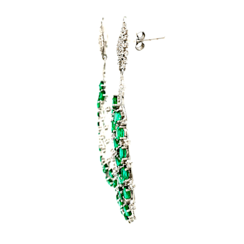 9.30 Ctw Emerald and 2.45 Ctw White Diamond Earring in 14K WG