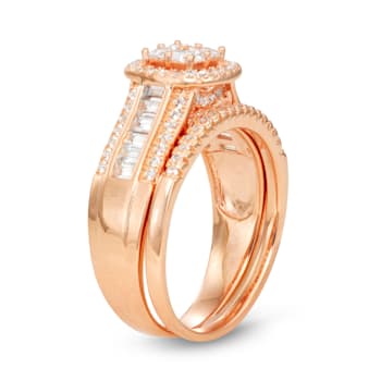 Lab Created White Sapphire 14K Rose Gold Over Sterling Silver Bridal
Ring Set 1.27ctw
