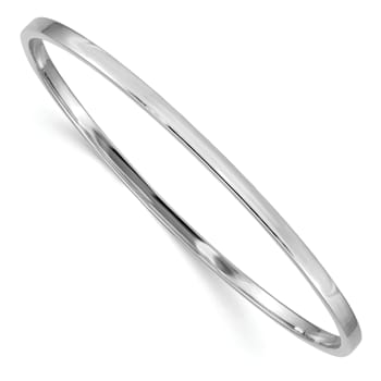 Rhodium Over 14k White Gold 3mm Polished Square Tube Slip-on Bangle
