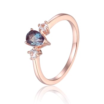 Blue Lab Created Alexandrite with White Sapphire Accents 14K Rose Gold
Over Sterling Silver Ring