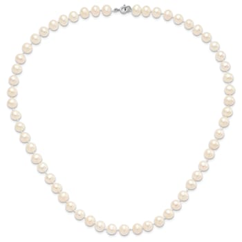 Rhodium Over Sterling Silver 7-8mm White Freshwater Pearl Earring
Bracelet Necklace Set